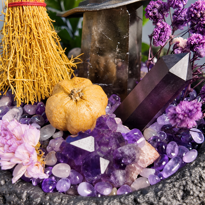 Witchy Crystal Garden – Mini Broom & Pumpkin Decor