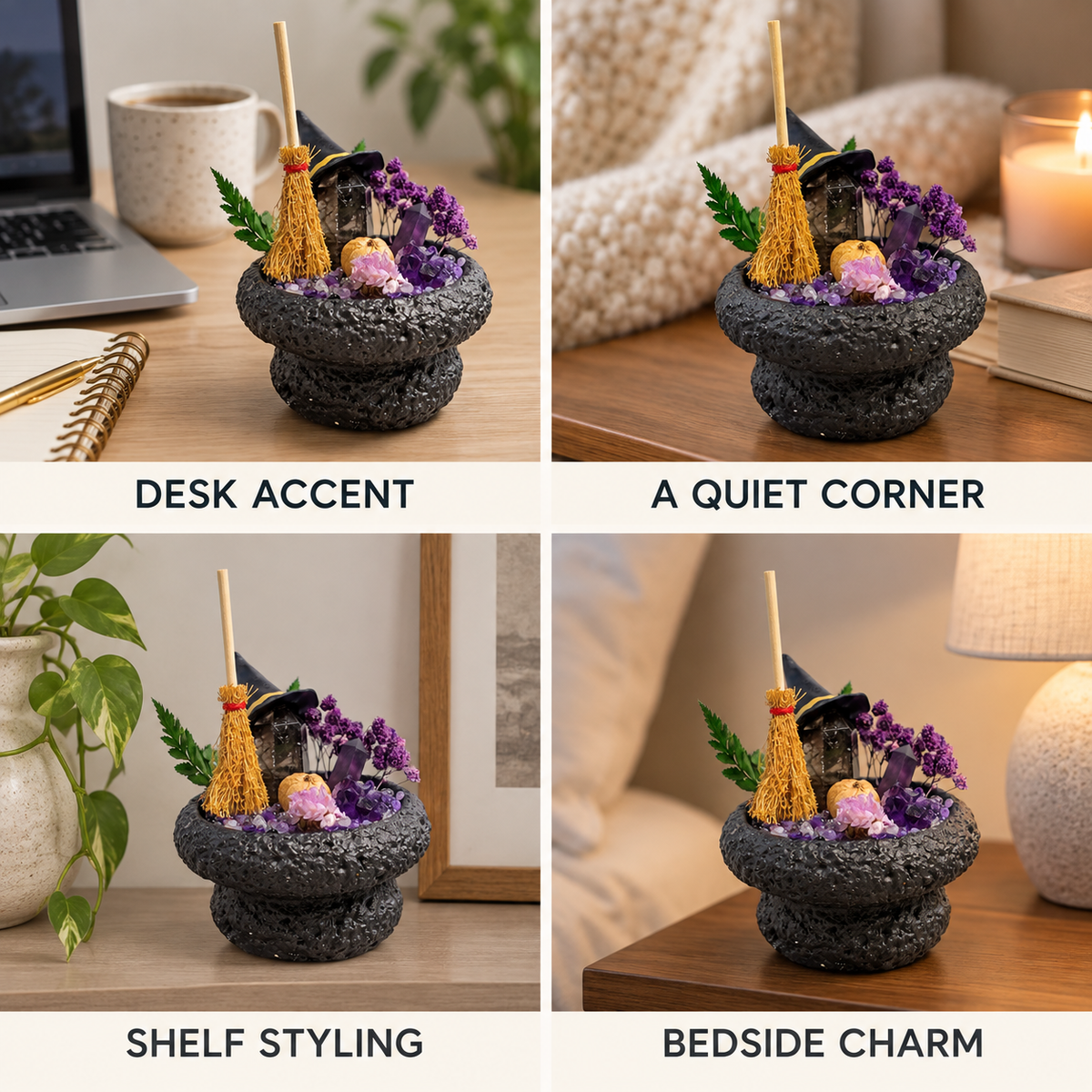 Witchy Crystal Garden – Mini Broom & Pumpkin Decor