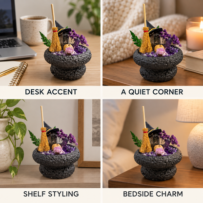 Witchy Crystal Garden – Mini Broom & Pumpkin Decor