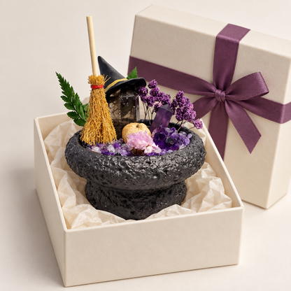 Witchy Crystal Garden – Mini Broom & Pumpkin Decor