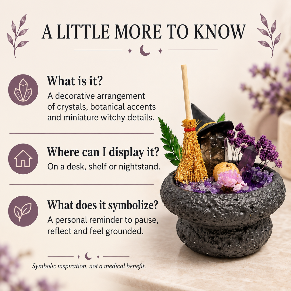 Witchy Crystal Garden – Mini Broom & Pumpkin Decor