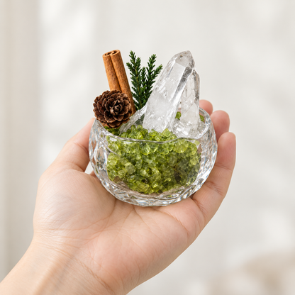 Peridot & Clear Quartz Garden – Green Crystal Decor