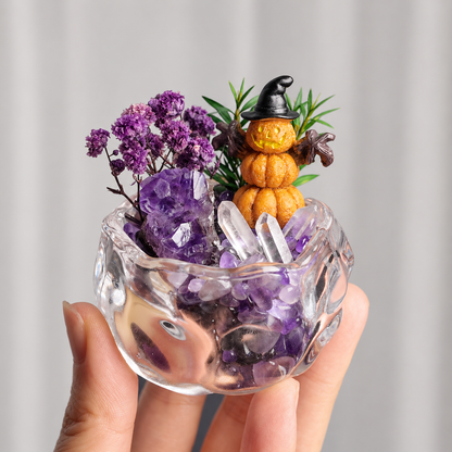 Amethyst & Clear Quartz Pumpkin Garden – Mini Halloween Decor