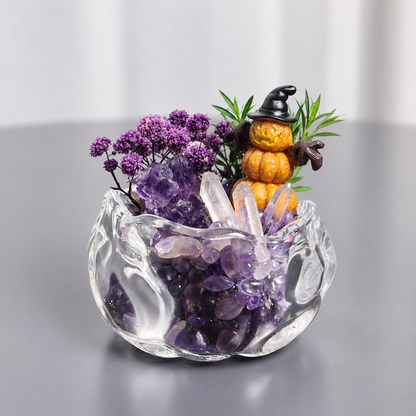 Amethyst & Clear Quartz Pumpkin Garden – Mini Halloween Decor