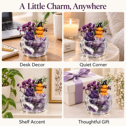 Amethyst & Clear Quartz Pumpkin Garden – Mini Halloween Decor