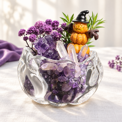 Amethyst & Clear Quartz Pumpkin Garden – Mini Halloween Decor