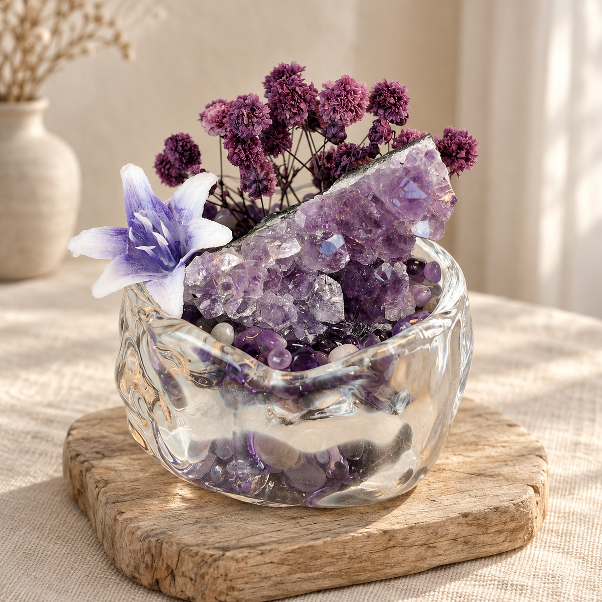 Amethyst Floral Garden – Mini Glass Bowl Decor