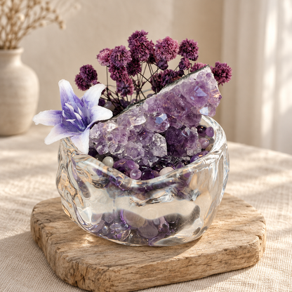 Amethyst Floral Garden – Mini Glass Bowl Decor