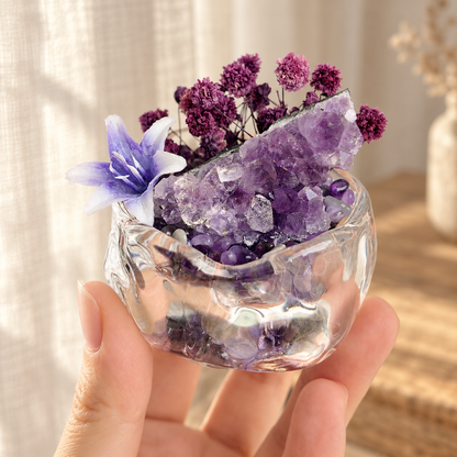 Amethyst Floral Garden – Mini Glass Bowl Decor