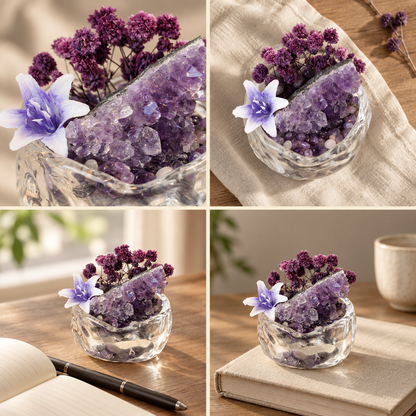 Amethyst Floral Garden – Mini Glass Bowl Decor