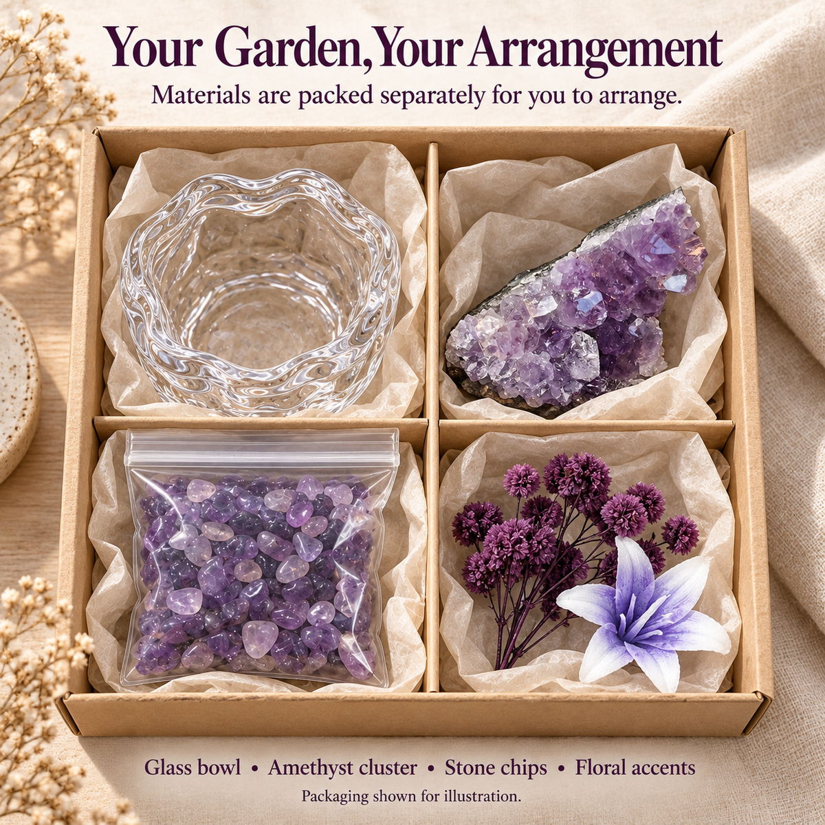 Amethyst Floral Garden – Mini Glass Bowl Decor