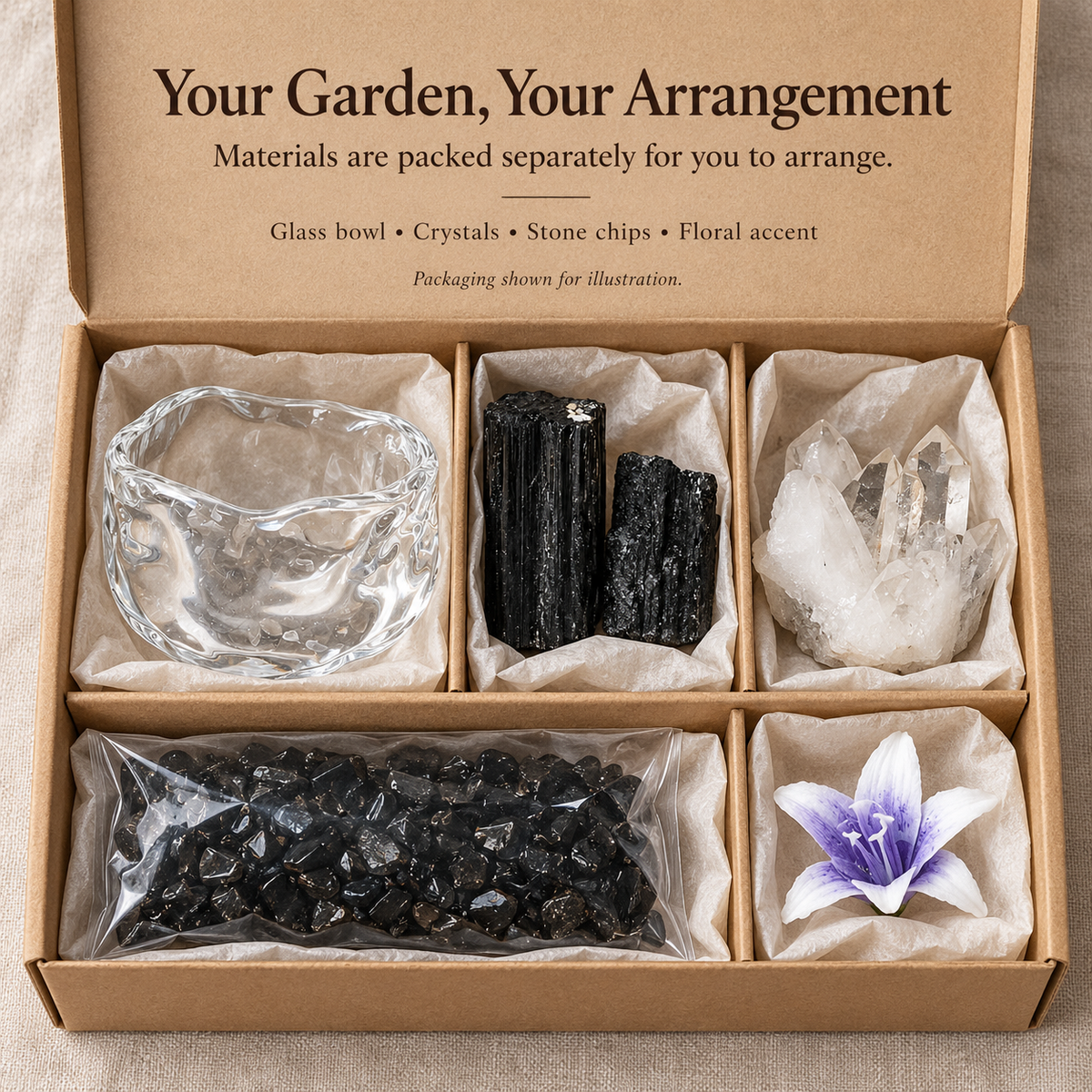 Black Tourmaline & Clear Quartz Garden – Mini Glass Bowl Decor