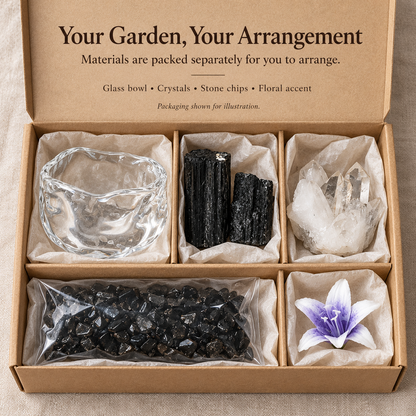 Black Tourmaline & Clear Quartz Garden – Mini Glass Bowl Decor