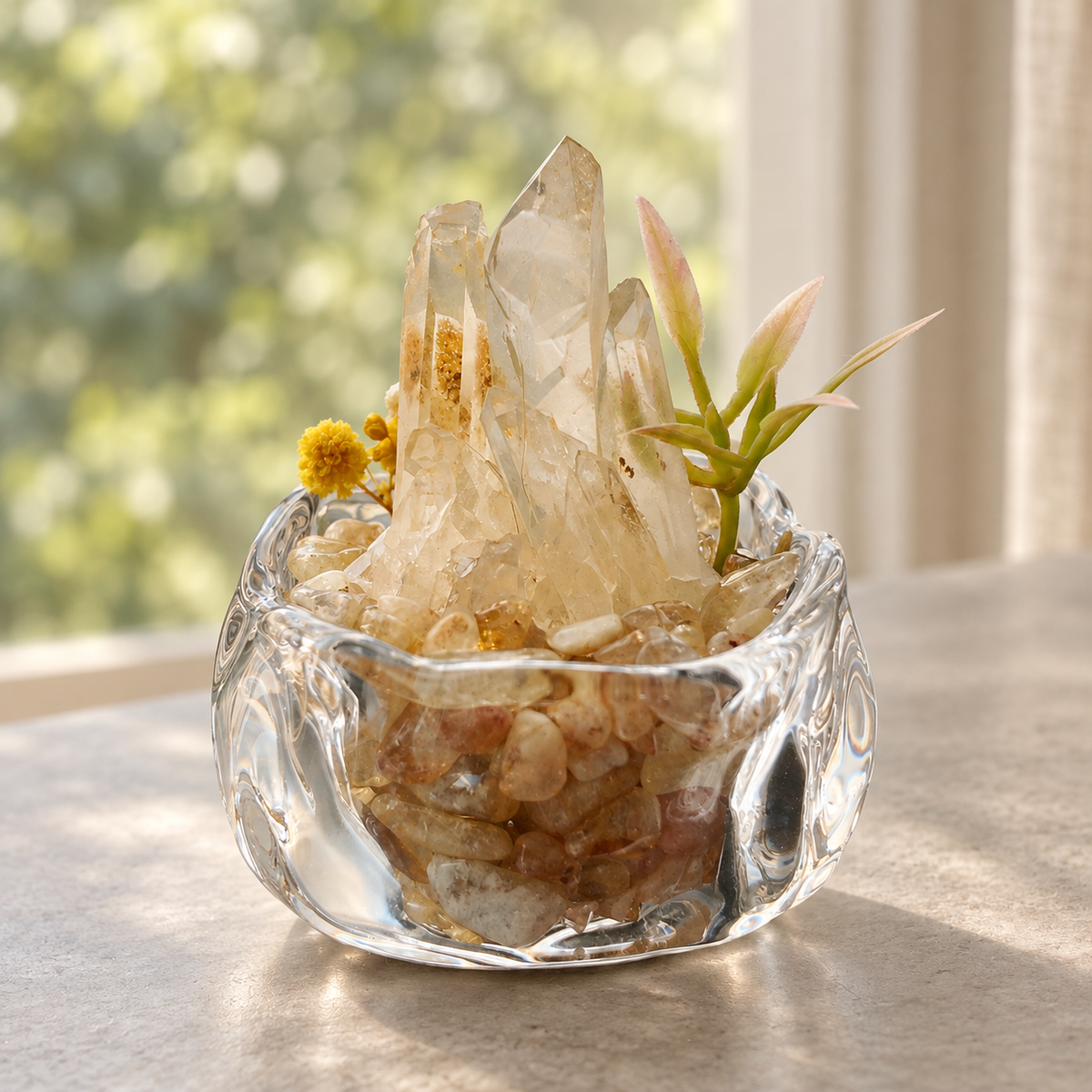 Brazilian Citrine Garden – Mini Yellow Floral Decor