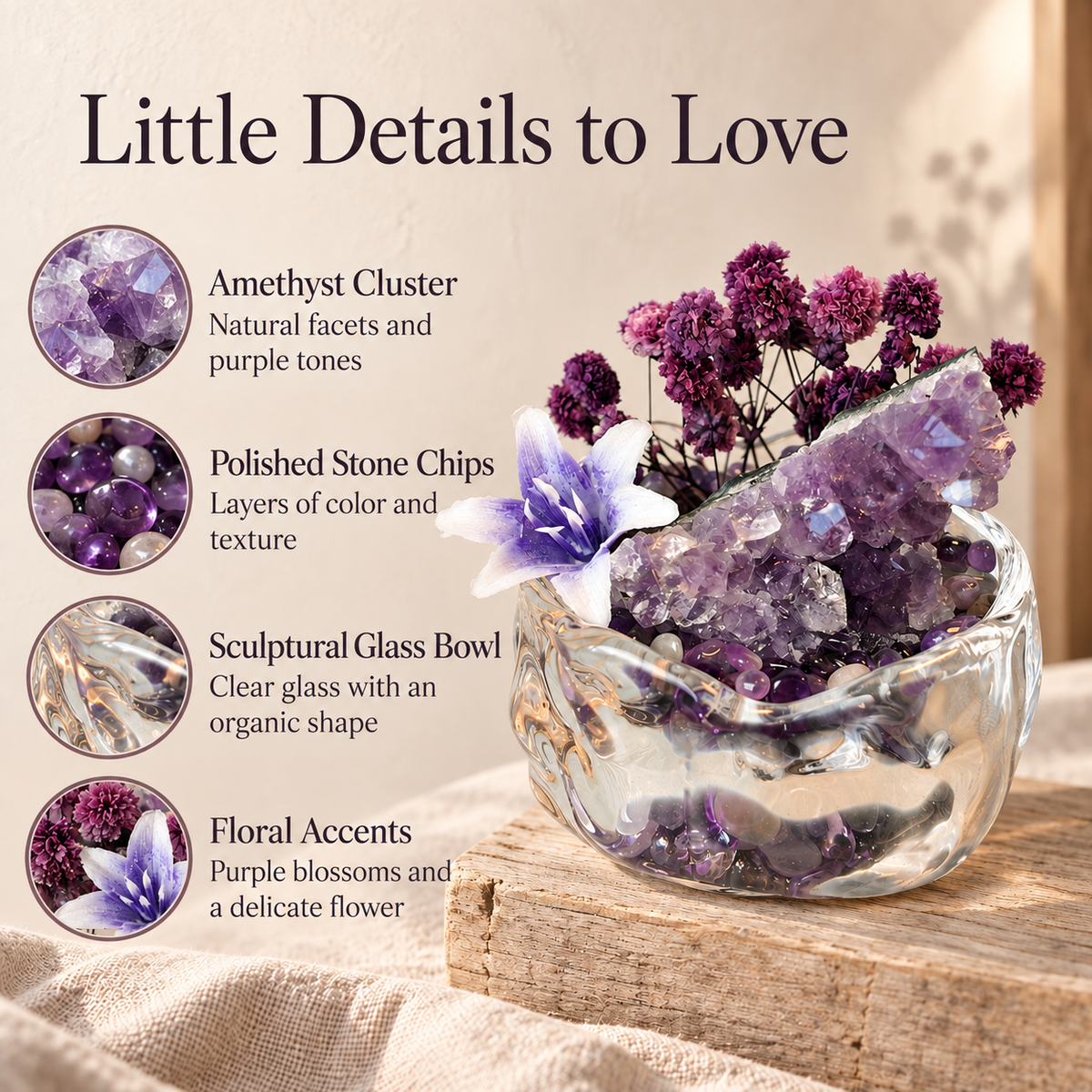 Amethyst Floral Garden – Mini Glass Bowl Decor