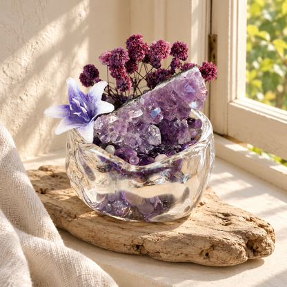Amethyst Floral Garden – Mini Glass Bowl Decor