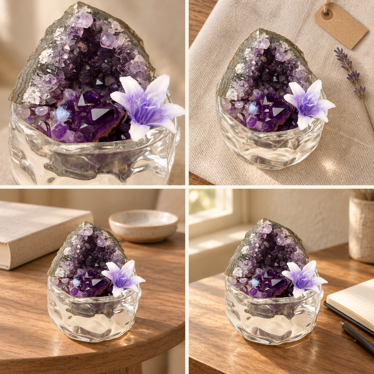 Amethyst Geode Garden – Mini Purple Floral Decor