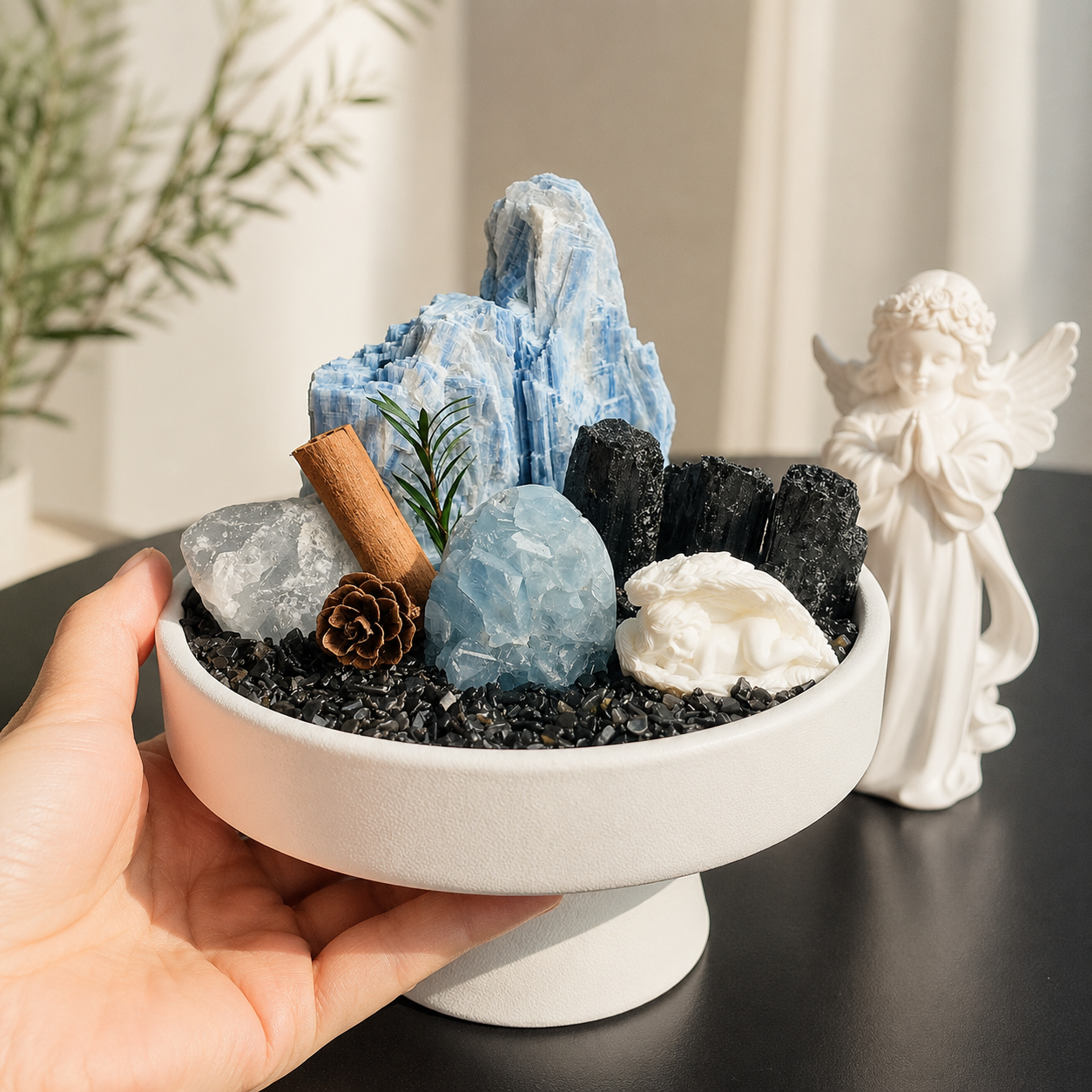 Celestite & Black Tourmaline Crystal Garden