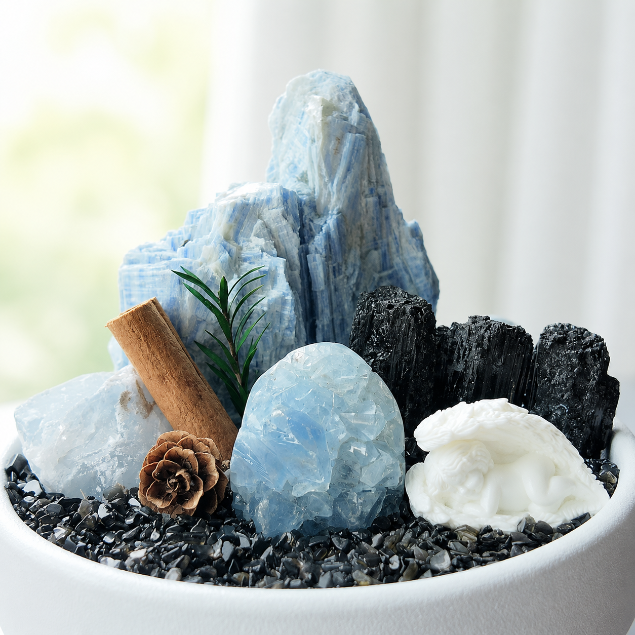 Celestite & Black Tourmaline Crystal Garden