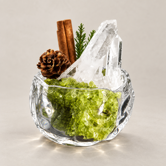 Peridot & Clear Quartz Garden – Green Crystal Decor