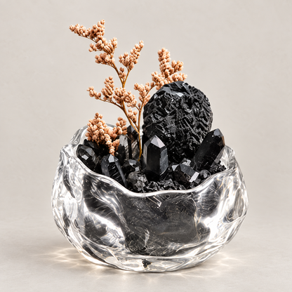 Black Tourmaline & Smoky Quartz Garden – Dark Crystal Decor