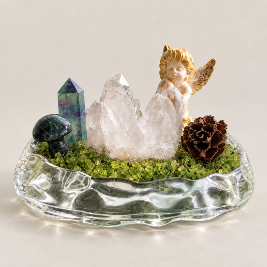 Clear Quartz Angel Garden – Fluorite & Moss Agate