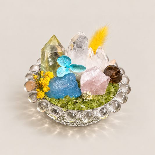 Aquamarine, Rose Quartz & Clear Quartz Garden