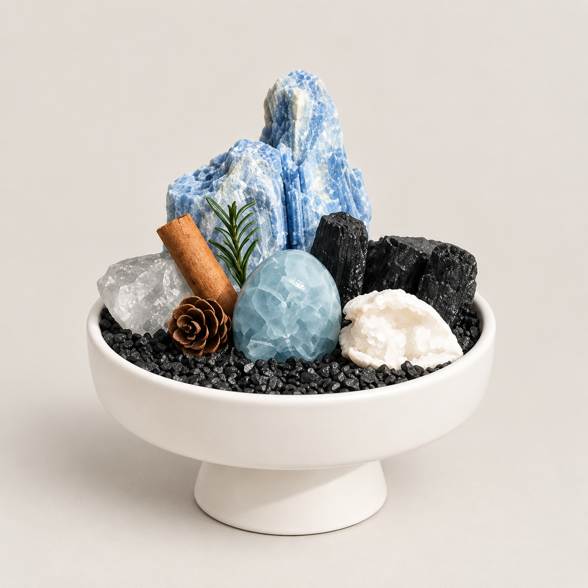 Celestite & Black Tourmaline Garden – Blue Crystal Decor