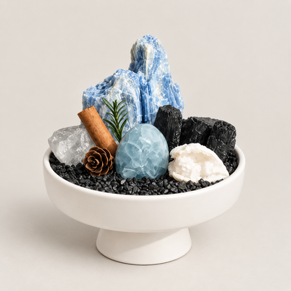 Celestite & Black Tourmaline Garden – Blue Crystal Decor