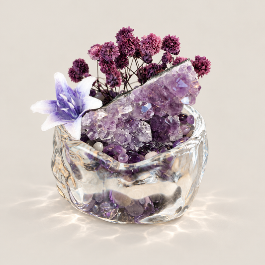 Amethyst Floral Garden – Mini Glass Bowl Decor