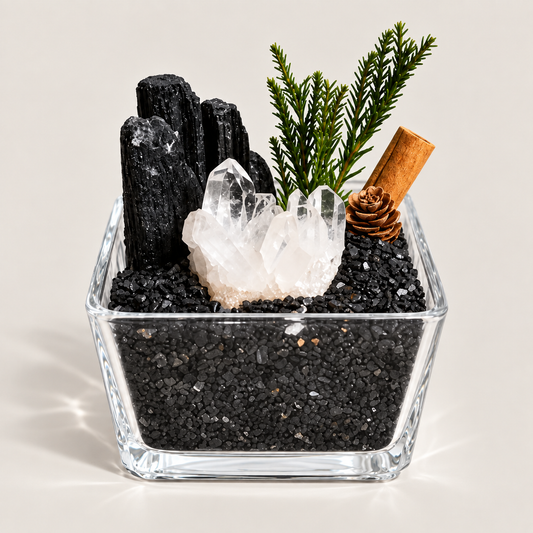 Black Tourmaline & Clear Quartz Garden – Crystal Decor