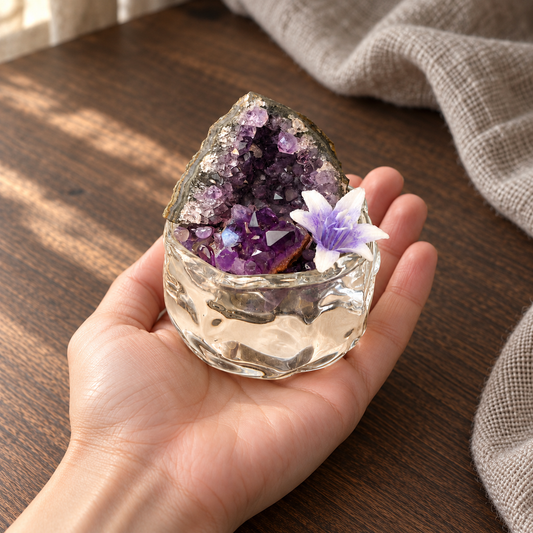 Amethyst Geode Garden – Mini Purple Floral Decor