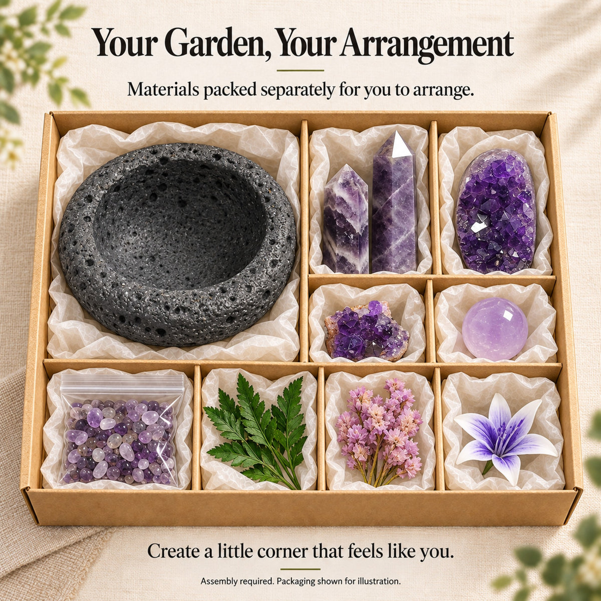 Amethyst crystal garden components packed separately for you to arrange