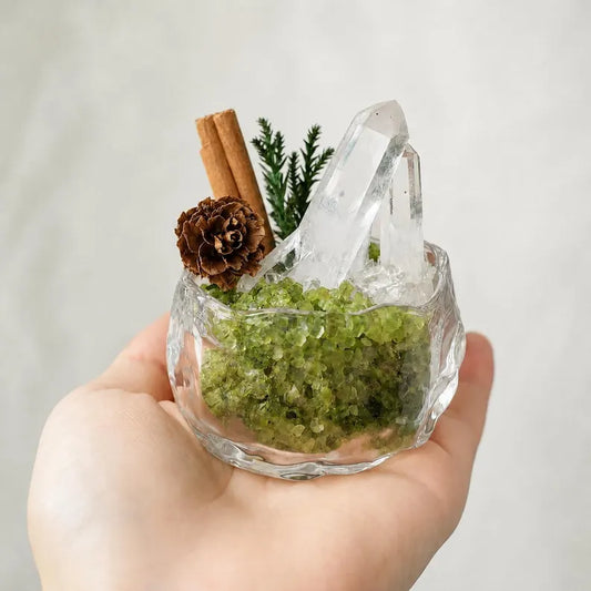 Peridot & Clear Quartz Mini Crystal Garden