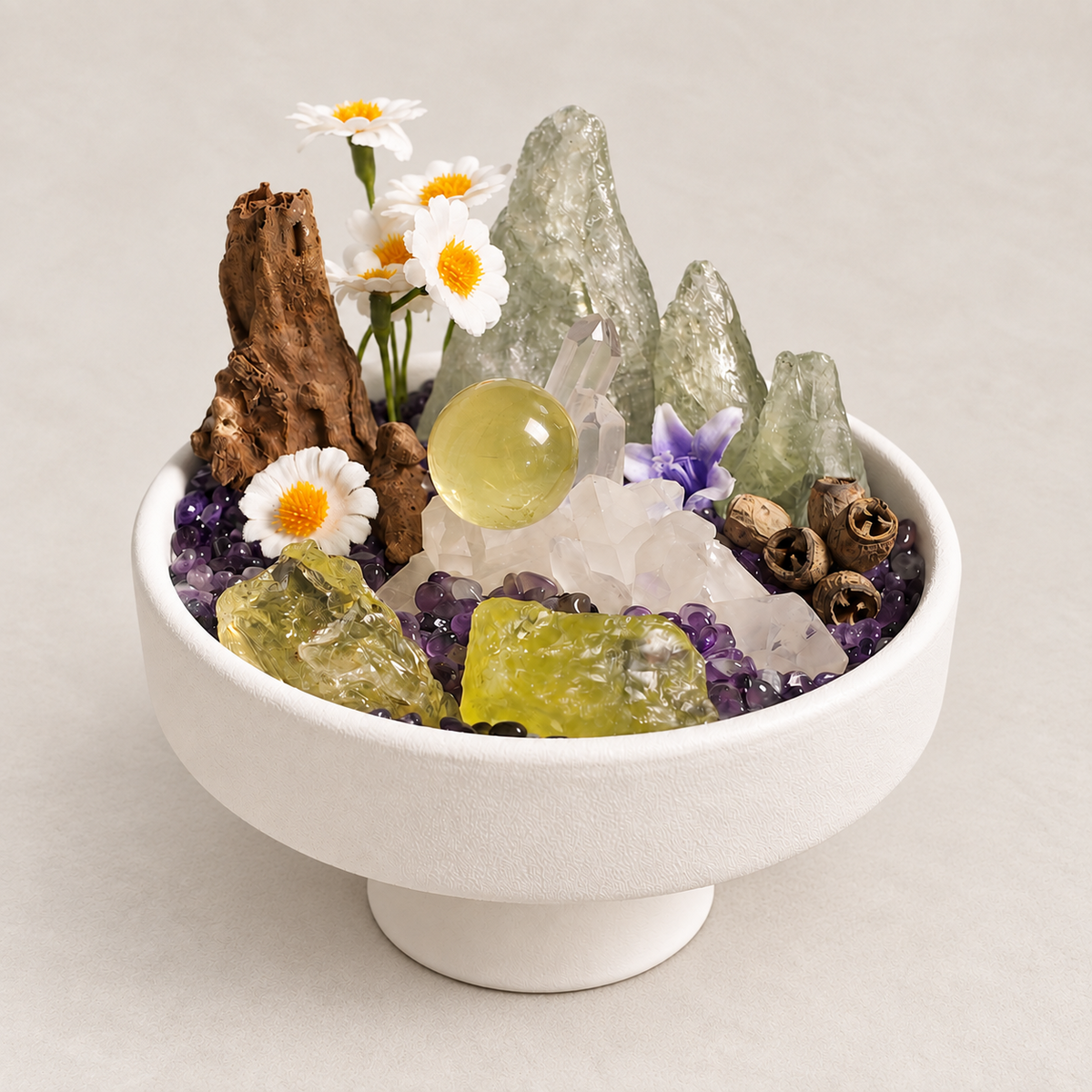 Alternate view of daisy crystal garden in a white pedestal bowl