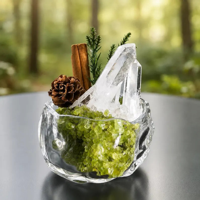 Peridot & Clear Quartz Mini Crystal Garden