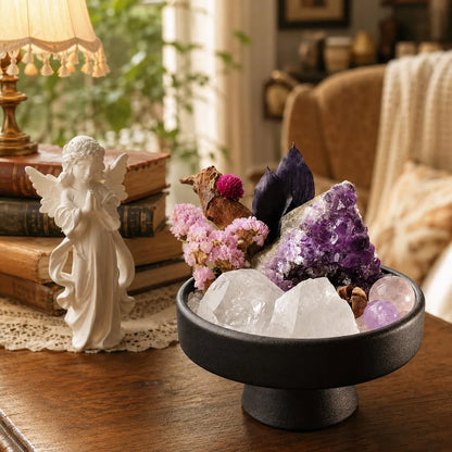 Amethyst Geode Garden – Black Pedestal Bowl