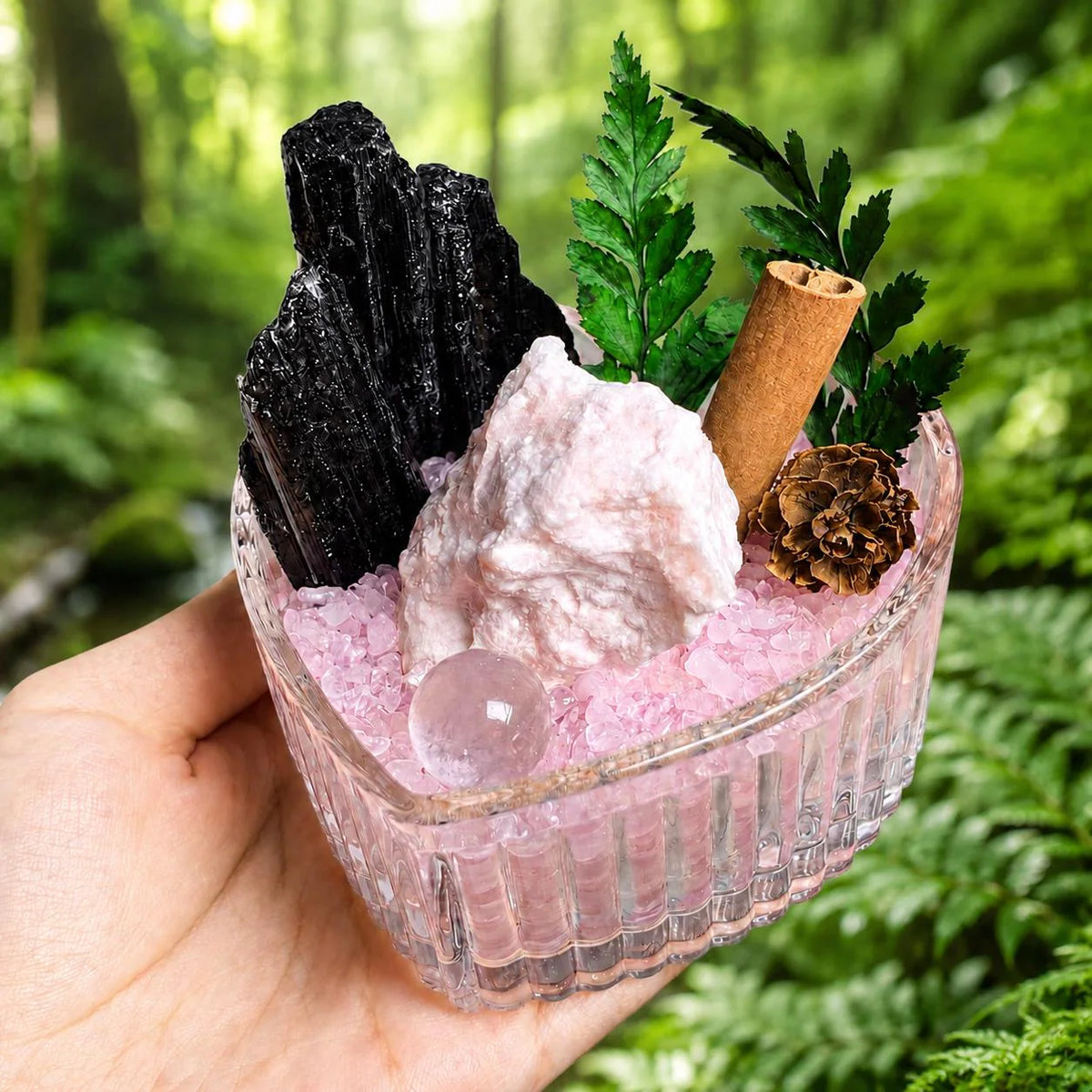 Pink Opal & Black Tourmaline Garden – Soft Pink Decor