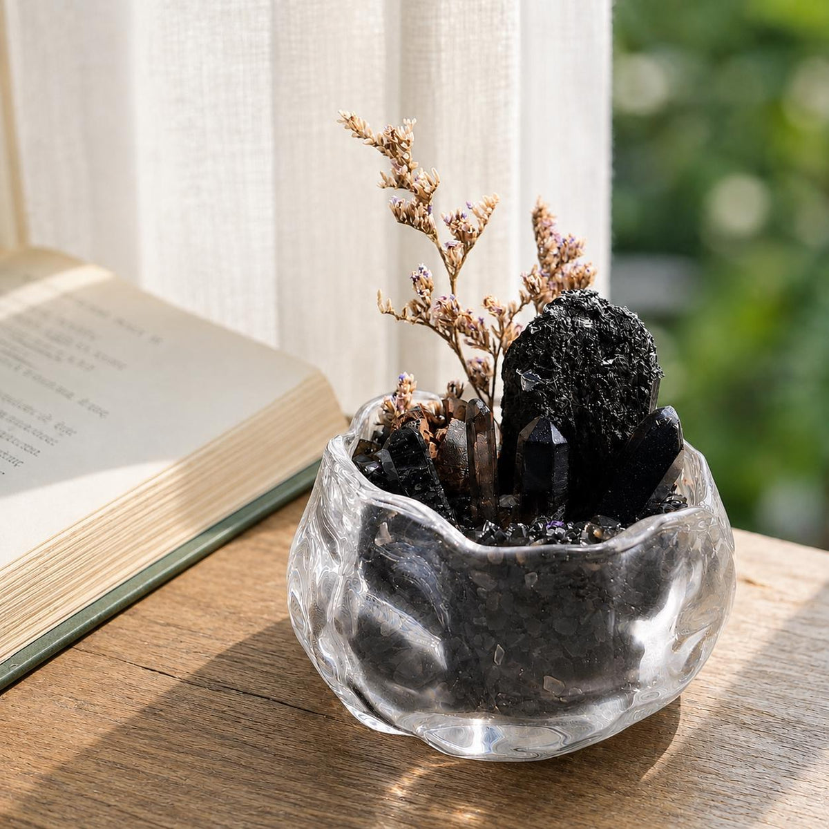 Black Tourmaline & Smoky Quartz Garden – Dark Crystal Decor