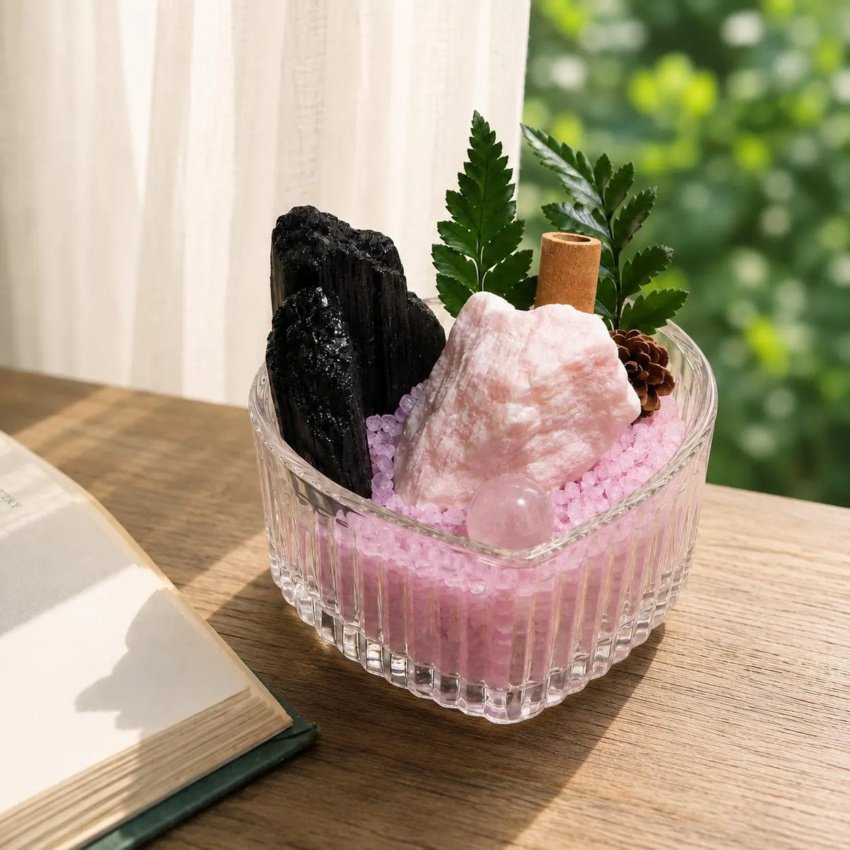 Pink Opal & Black Tourmaline Garden – Soft Pink Decor