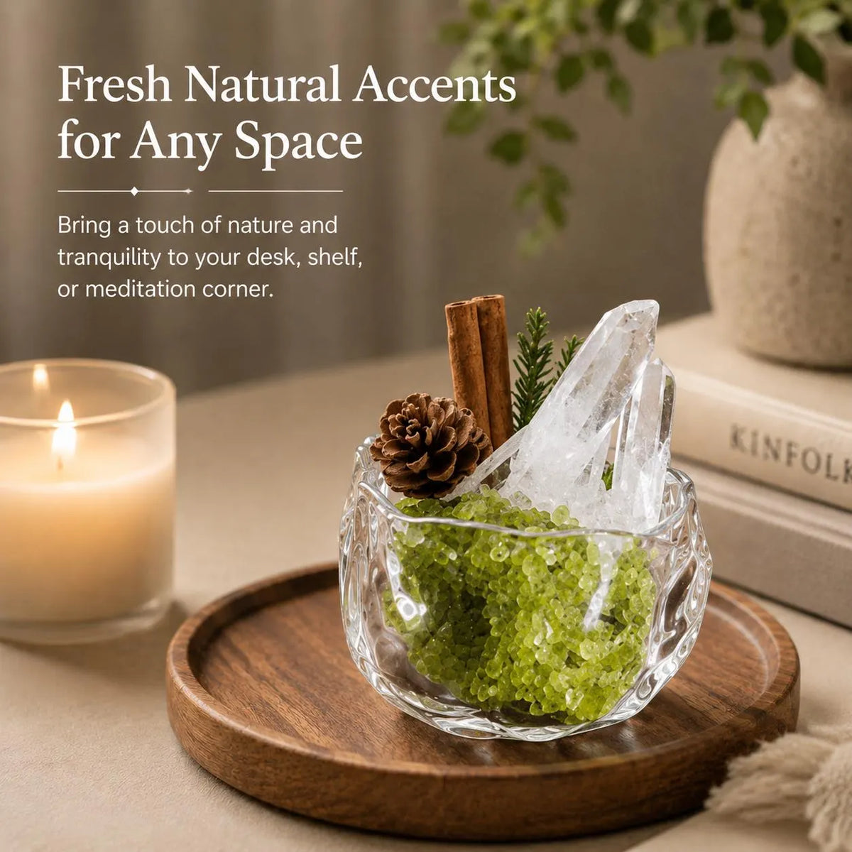 Peridot & Clear Quartz Garden – Green Crystal Decor