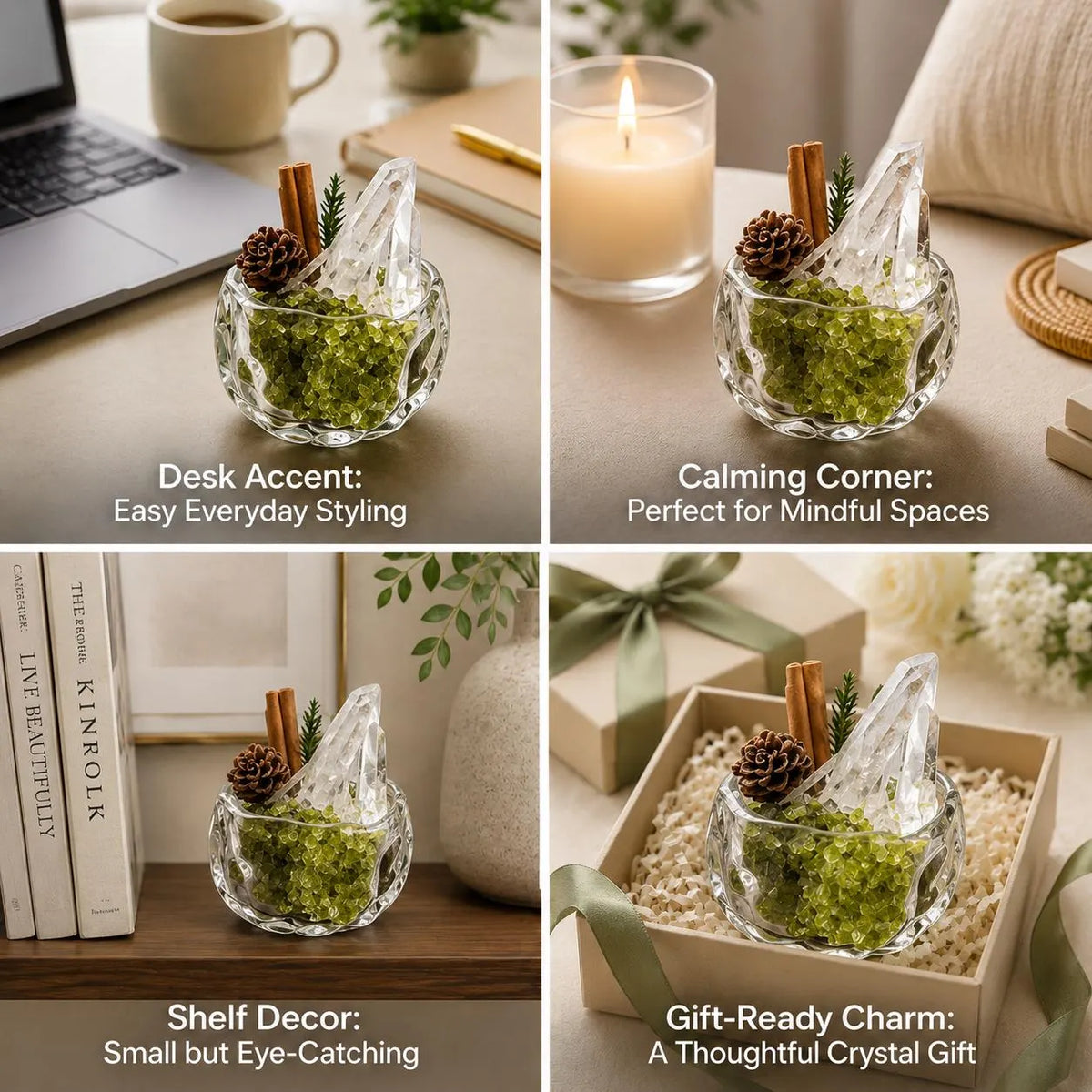Peridot & Clear Quartz Garden – Green Crystal Decor