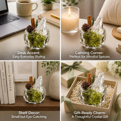 Peridot & Clear Quartz Garden – Green Crystal Decor