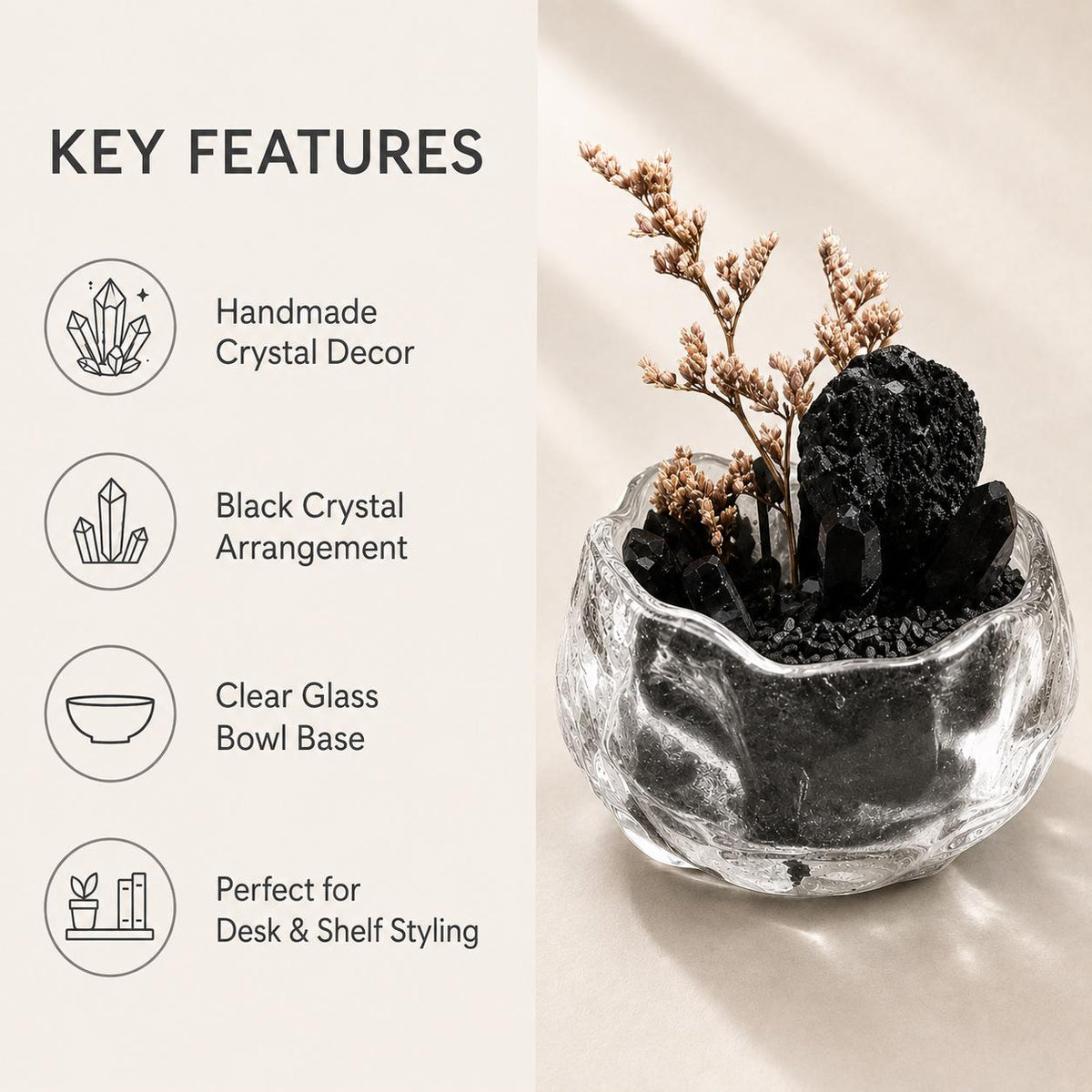 Black Tourmaline & Smoky Quartz Garden – Dark Crystal Decor
