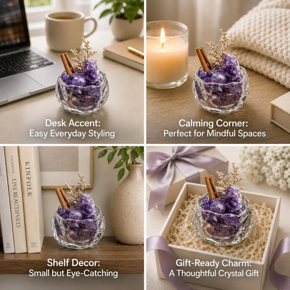 Amethyst Cluster & Sphere Garden – Purple Crystal Decor