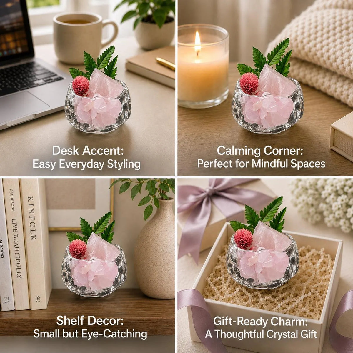 Rose Quartz Botanical Garden – Mini Crystal Decor