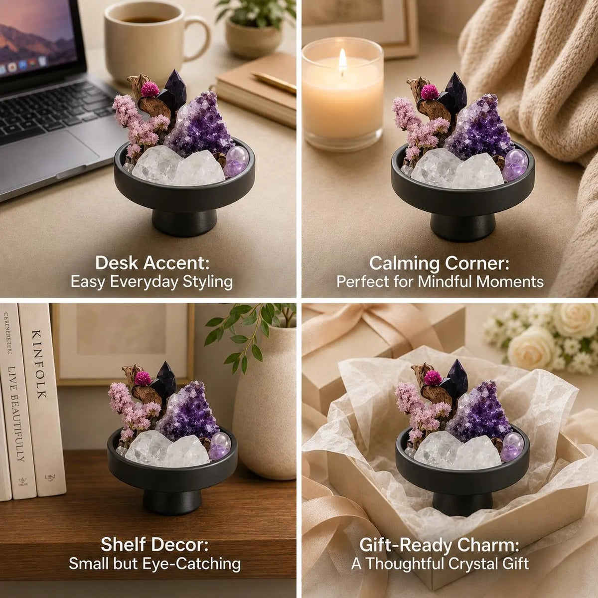 Amethyst Geode Garden – Black Pedestal Bowl