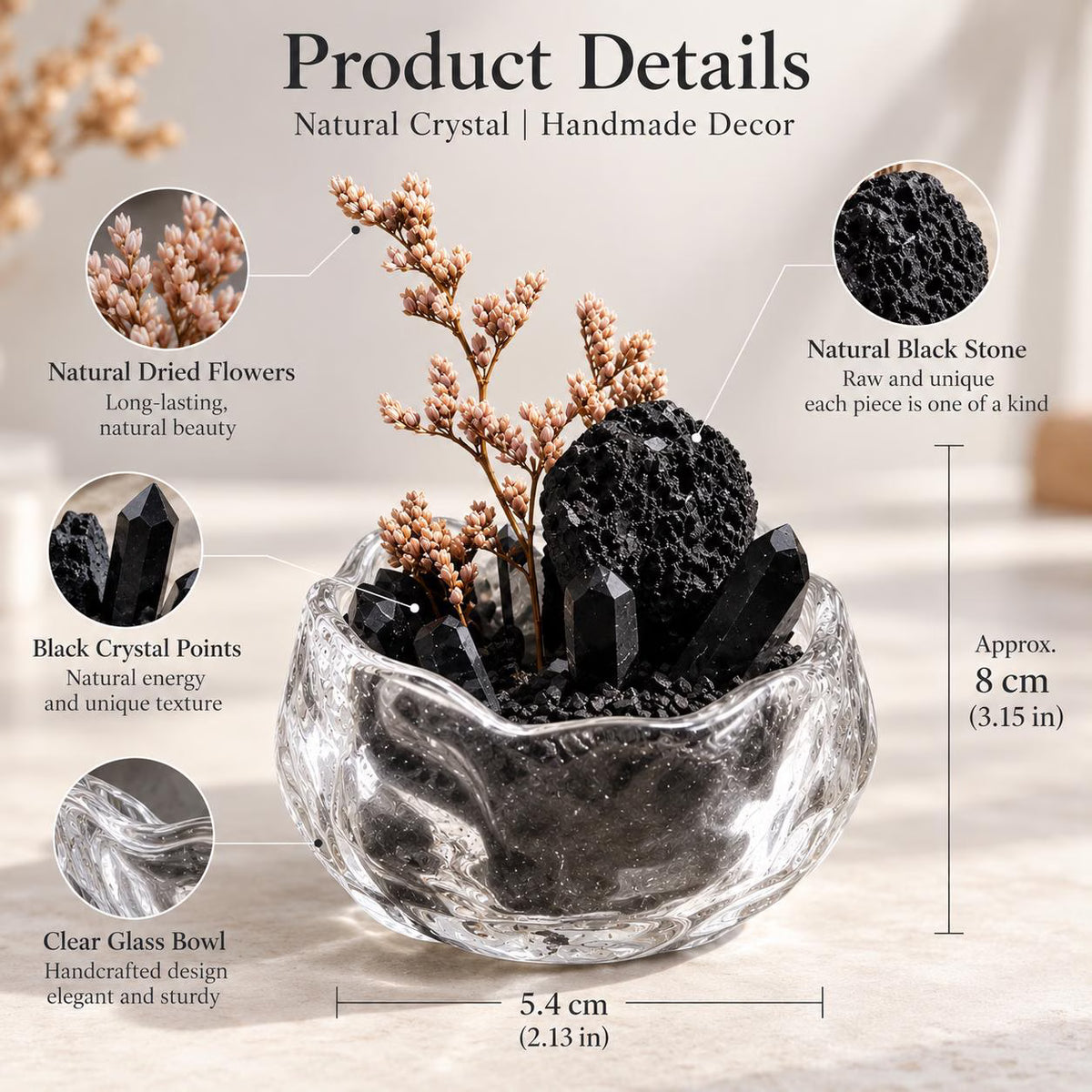 Black Tourmaline & Smoky Quartz Garden – Dark Crystal Decor