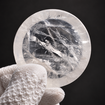 Natural inclusions and internal fractures in the clear quartz bowl