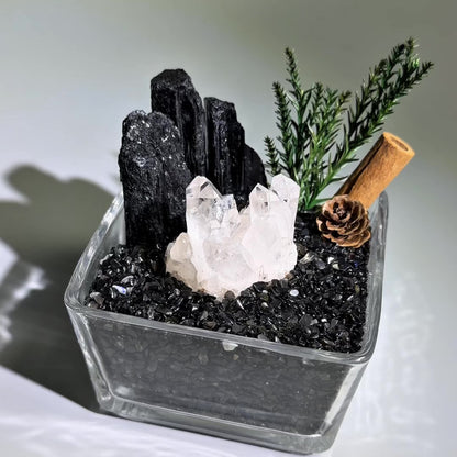 Black Tourmaline & Clear Quartz Garden – Crystal Decor